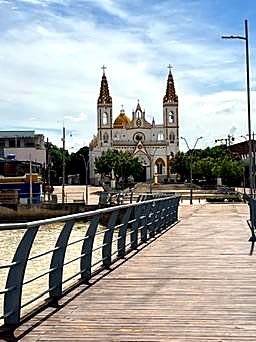 Church at the end of a boardwalk on the Caribbean coast